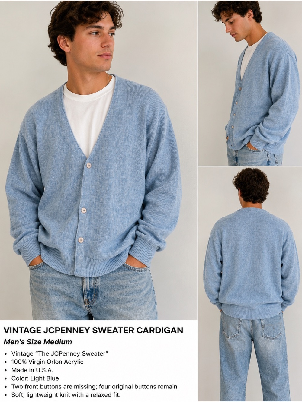 jcpenney Light Blue Men's Button-Front V-Neck Cardigan